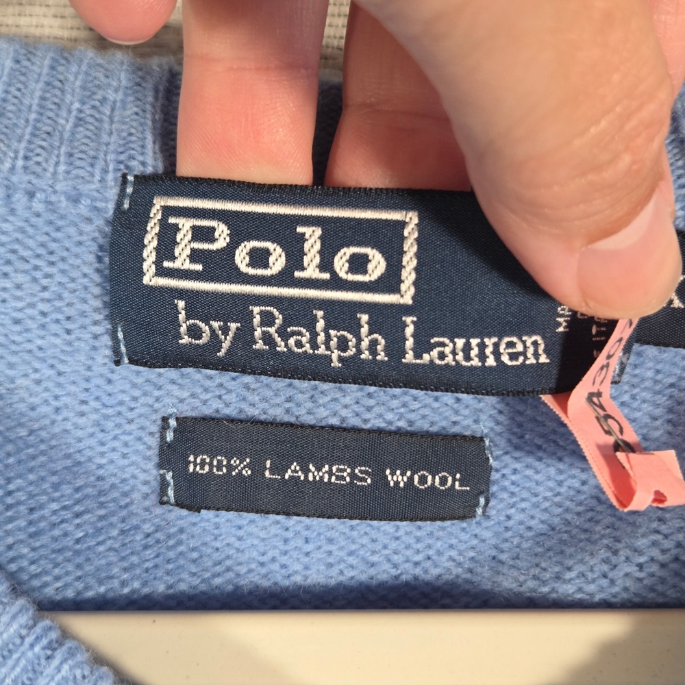 Polo Ralph Lauren Mens XL Light Blue 100% Lambswool V-Neck Sweater Italian Yarn‎ - Picture 5 of 10
